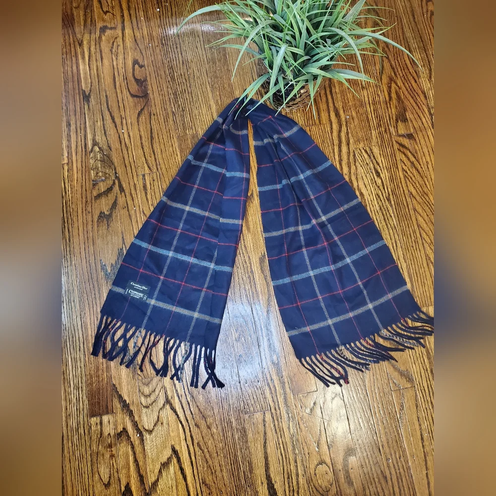 Christian Dior Plaid Cashmaire Scarf Made In Japan Multicolor